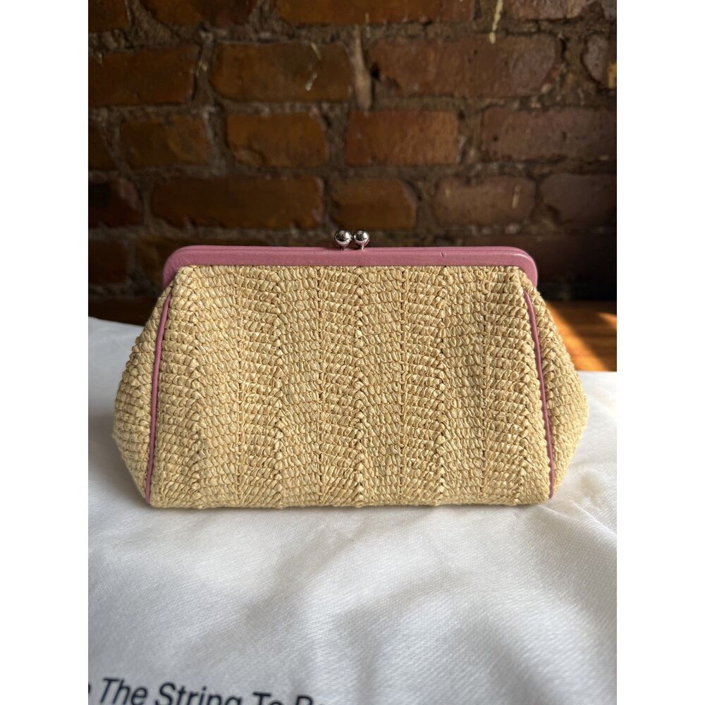 Christian Dior Raffia Floral Embroidered Kiss Lock Clutch Bag Pink - Picture 6 of 10